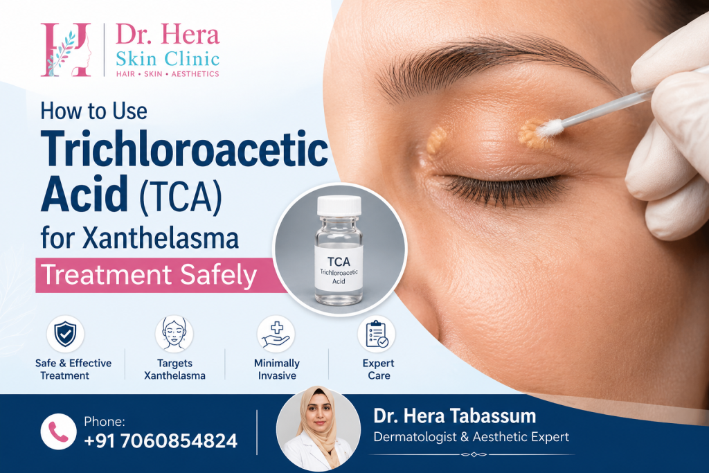 Dermatologist performing Trichloroacetic Acid (TCA) treatment for xanthelasma cholesterol deposits around the eyelids