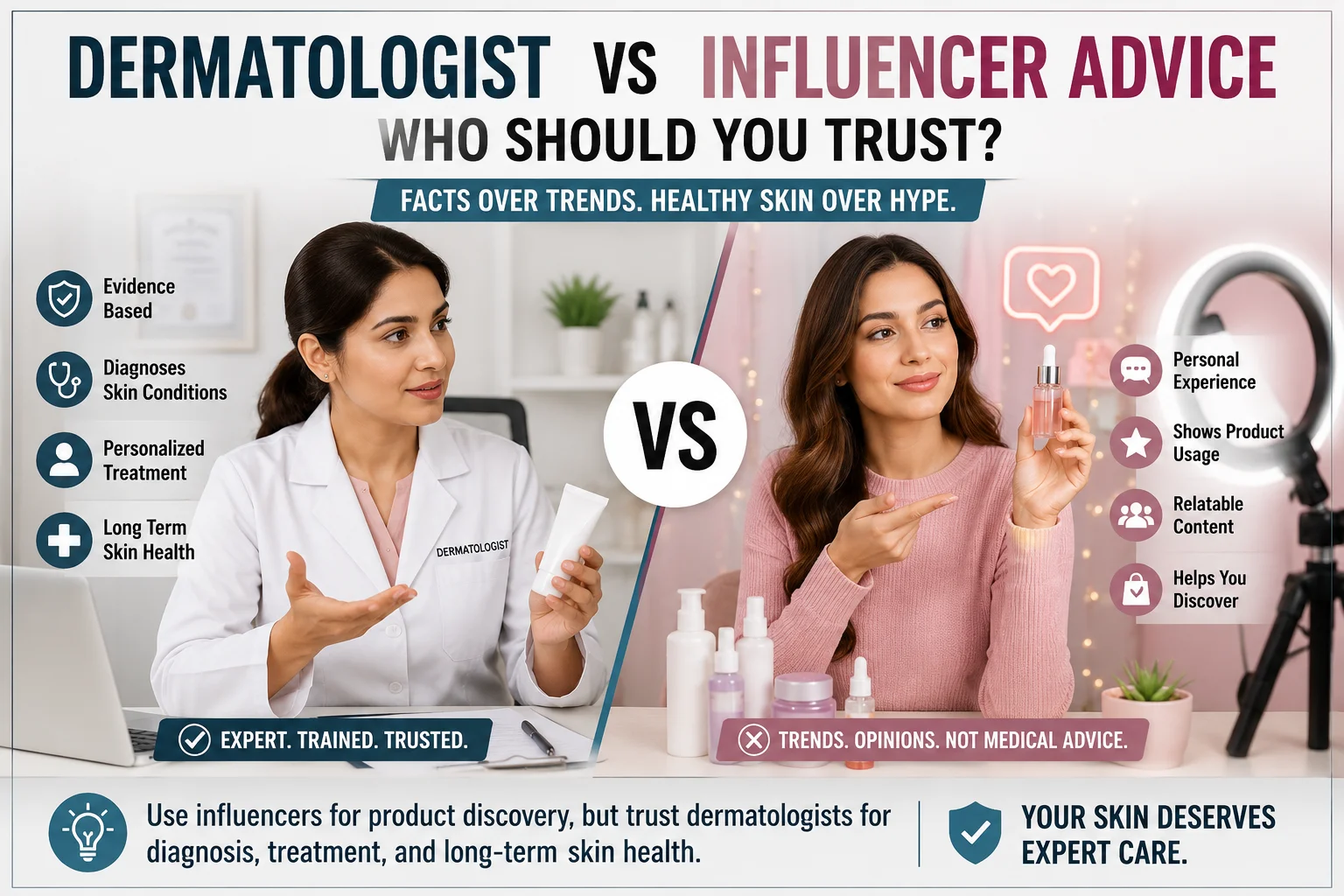 Dermatologist vs influencer advice